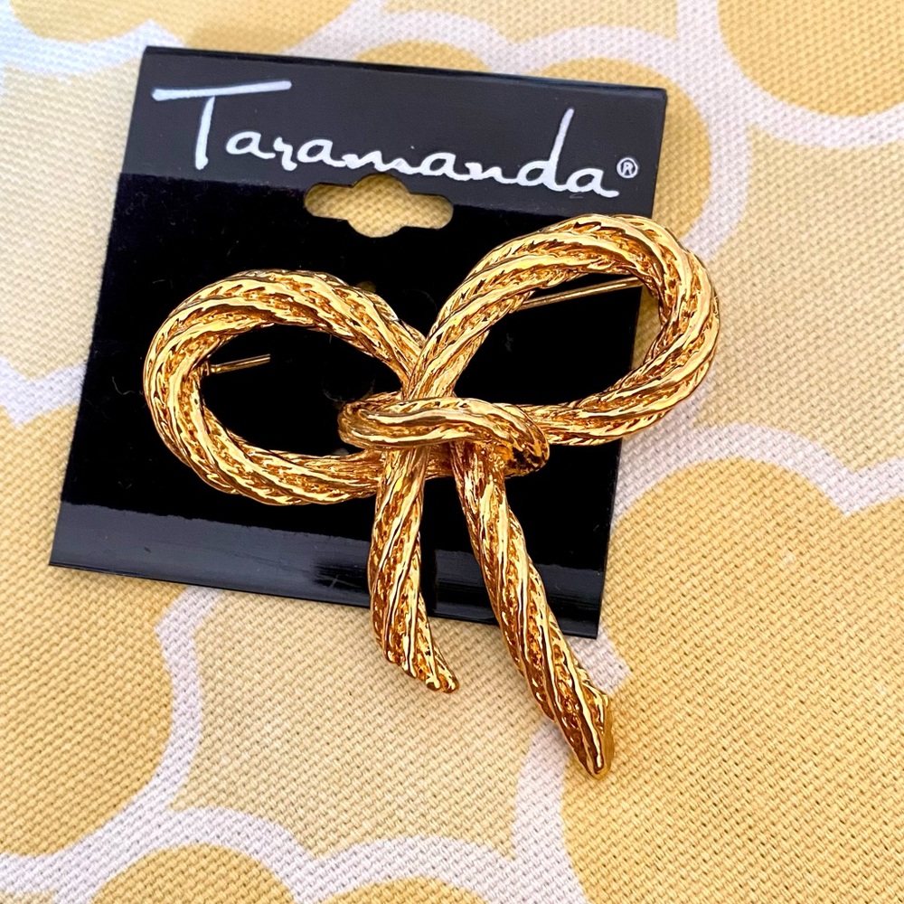 Gold Ribbon Bow Brooch Pin NWT